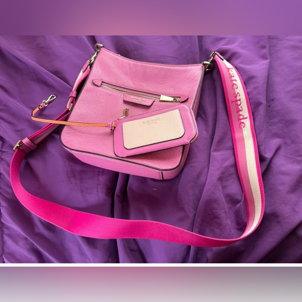 Kate Spade Hudson Crossbody & Ava Wristlet Color Blocked Bundle Pebbled Leather